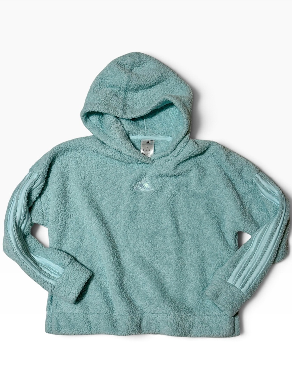 Adidas Teal Sherpa Fleece Hoodie Pullover L 14
